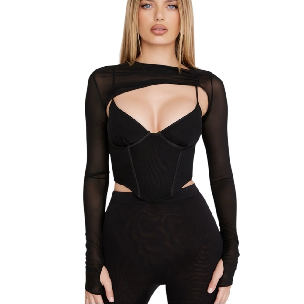New! House of CB Isabel Black Asymmetric Cutout Corset